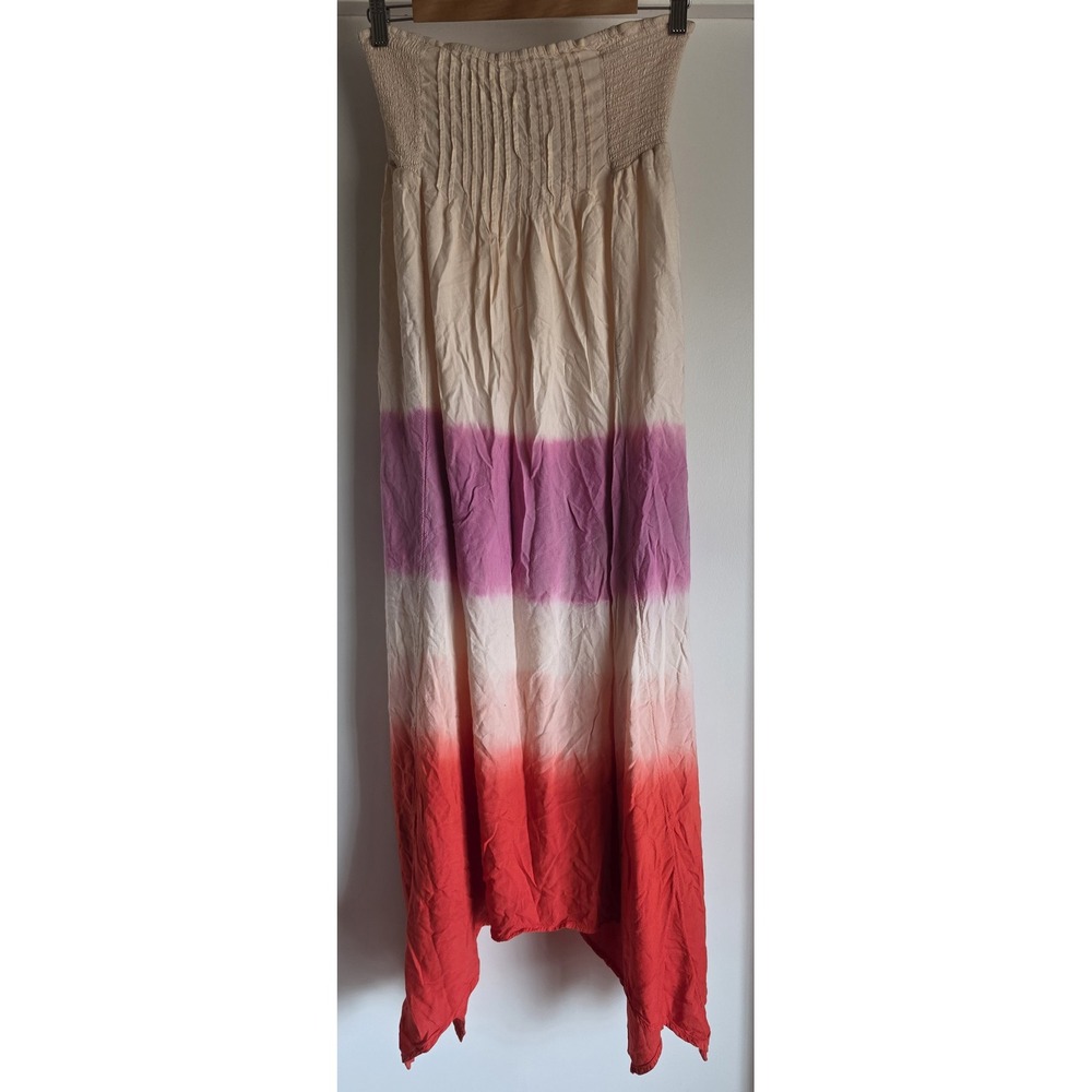Roxy Maxi Dress Strapless Ombre Pink Red White Sleeveless Resort Sundress Gown